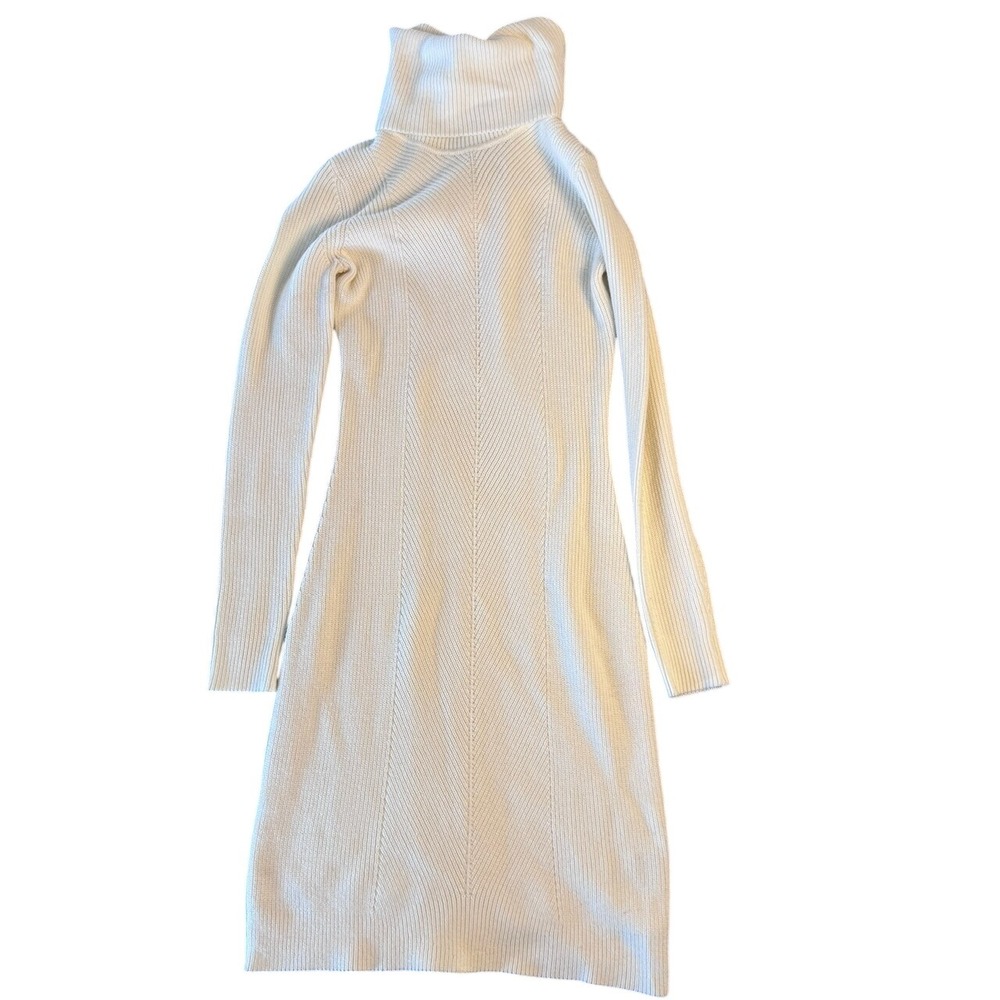 Lauren Ralph Lauren Dress XS Cream Off White Ribbed Turtleneck Sweater Knit Mini